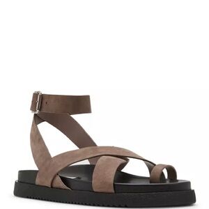 Steve Madden Taupe Suede Ankle-Strap Flat Sandals